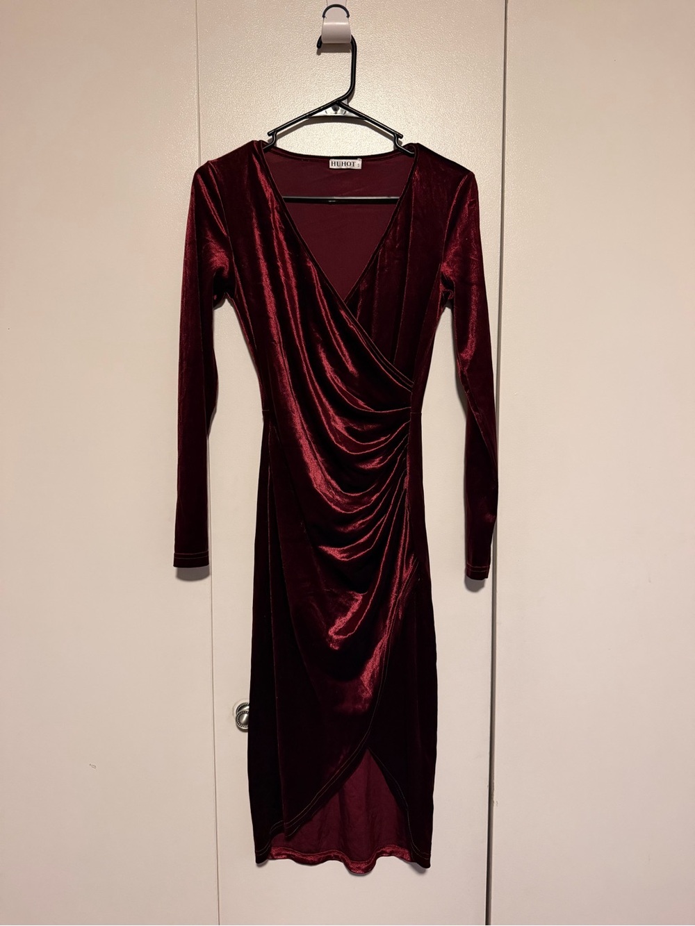 BURGUNDY Velvet Wrap Midi Dress by